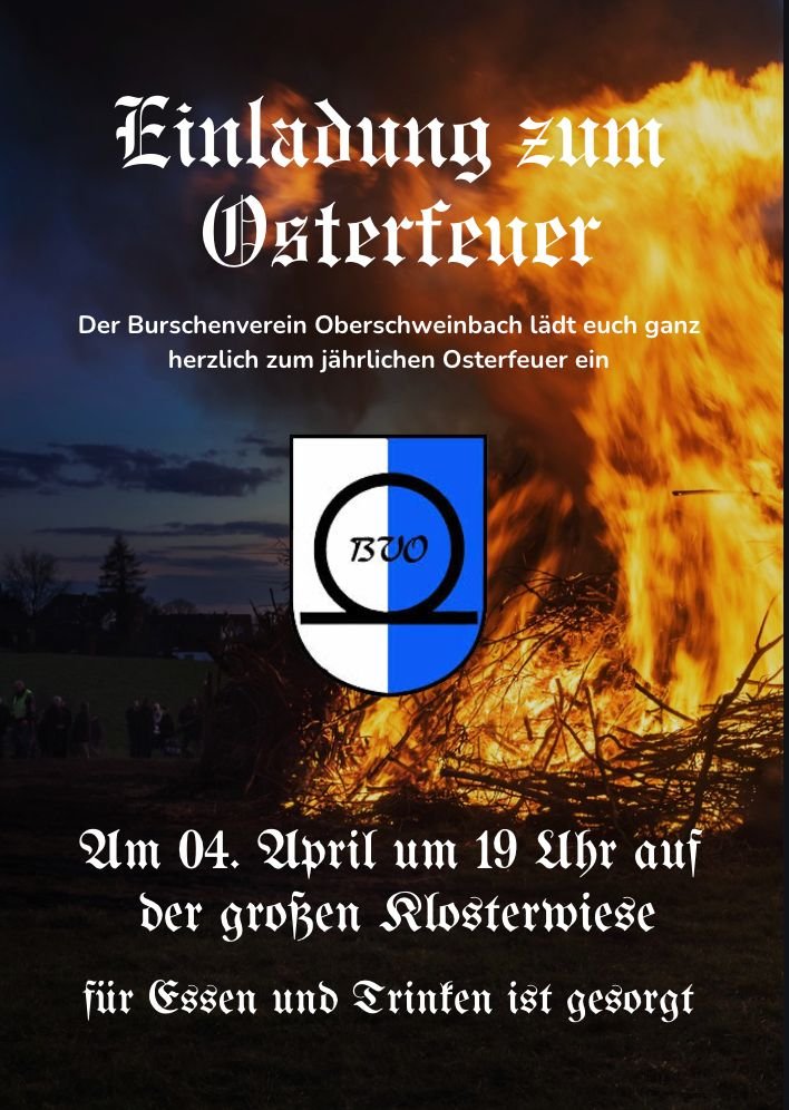 Einladungsflyer zum Osterfeuer des Burschenvereins Oberschweinbach