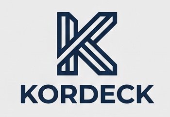 Logo-Entwurf Kordeck: geometrisches K-Monogramm in Dunkelblau